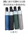20)三縮半徑23吋全自動開收短傘 防風 加大 銀膠塗層雙面防水防曬 (淨色)